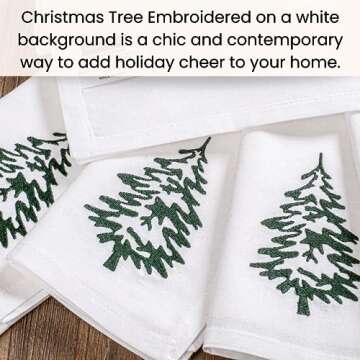 Cotton Clinic Christmas Napkins - Xmas Cloth Dinner Napkins 100% Cotton Set of 6 - Soft Durable Washable - Holiday Napkins 18x18 Embroidered - Christmas Tree Cloth Dinner Napkins