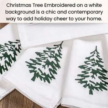 Cotton Clinic Christmas Napkins - Xmas Cloth Dinner Napkins 100% Cotton Set of 6 - Soft Durable Washable - Holiday Napkins 18x18 Embroidered - Christmas Tree Cloth Dinner Napkins