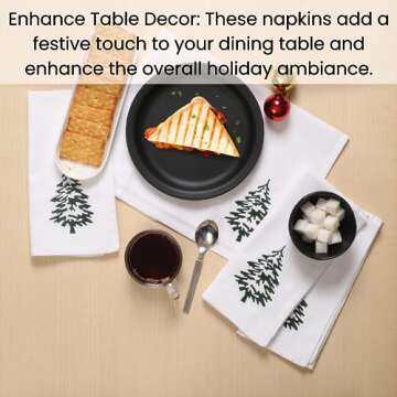 Cotton Clinic Christmas Napkins - Xmas Cloth Dinner Napkins 100% Cotton Set of 6 - Soft Durable Washable - Holiday Napkins 18x18 Embroidered - Christmas Tree Cloth Dinner Napkins