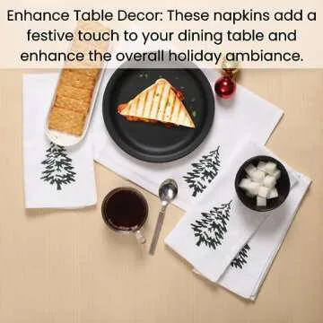 Cotton Clinic Christmas Napkins - Xmas Cloth Dinner Napkins 100% Cotton Set of 6 - Soft Durable Washable - Holiday Napkins 18x18 Embroidered - Christmas Tree Cloth Dinner Napkins