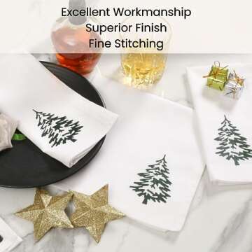 Cotton Clinic Christmas Napkins - Xmas Cloth Dinner Napkins 100% Cotton Set of 6 - Soft Durable Washable - Holiday Napkins 18x18 Embroidered - Christmas Tree Cloth Dinner Napkins