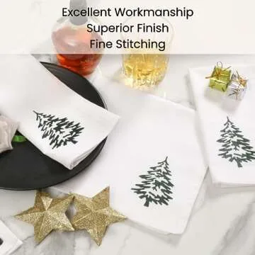 Cotton Clinic Christmas Napkins - Xmas Cloth Dinner Napkins 100% Cotton Set of 6 - Soft Durable Washable - Holiday Napkins 18x18 Embroidered - Christmas Tree Cloth Dinner Napkins