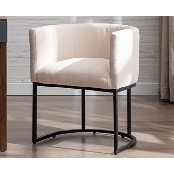 VESCASA Linen Upholstered Dining Chair with Barrel Back, Mid Century Modern Restaurant Padded Chair ...