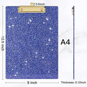 Piasoenc Acrylic Clipboards, Fashion Glitter Clip Board with Low Profile Gold Clip, Designed for Cla...