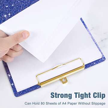 Piasoenc Acrylic Clipboards, Fashion Glitter Clip Board with Low Profile Gold Clip, Designed for Classroom School and Office Use, A4 Letter Size 9 x 12.5 in, Blue