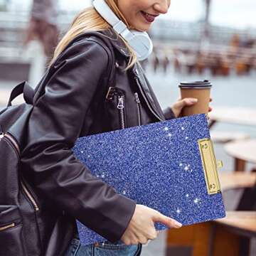 Piasoenc Acrylic Clipboards, Fashion Glitter Clip Board with Low Profile Gold Clip, Designed for Classroom School and Office Use, A4 Letter Size 9 x 12.5 in, Blue