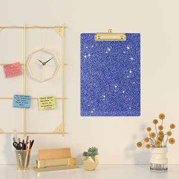Piasoenc Acrylic Clipboards, Fashion Glitter Clip Board with Low Profile Gold Clip, Designed for Classroom School and Office Use, A4 Letter Size 9 x 12.5 in, Blue