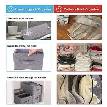 Fixwal 4pcs Wardrobe Closet Organizers and Storage with Board, 2pcs 7-Grid and 2pcs 5-Grid Foldable Jeans Organizer for Shelf Storage Bin Container for Shirts Pants Sweaters, Grey