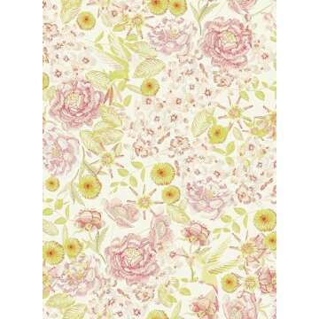 Simon&Siff Floral Wallpaper Peel and Stick Pink Yellow Vintage Wallpaper 118" x 17.3" Flowers Embroi...