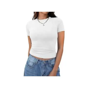 XIEERDUO Short Sleeve T Shirts for Women Slim Fit Tights Spring Tops Two Pack Black White S