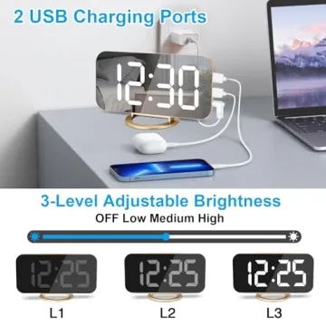 YGON Slim Digital Alarm Clock with USB Charging Ports, Stylish & Functional