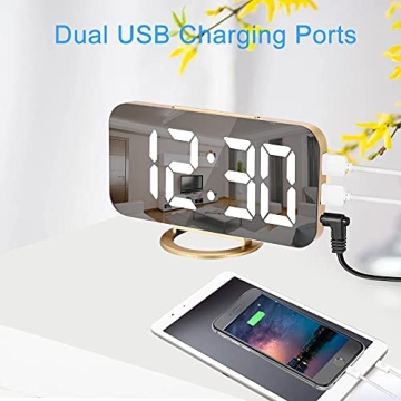 YGON Slim Digital Alarm Clock with USB Charging Ports, Stylish & Functional