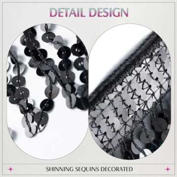 Victray Women Belly Dance Skirt Sparkly Sequin Skirts Fringe Hip Scarf Party Costume (Black)