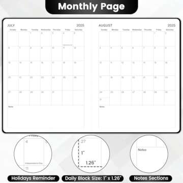2025-2026 Planner - JUL. 2025 - JUN. 2026, Weekly Monthly Planner 2025-2026, 8" x 10", Academic Planner Weekly and Monthly with Weekly Note Page, Hardcover, Pen Loop, Elastic Band, Inner Pocket