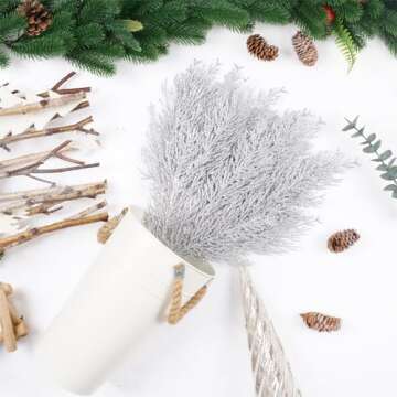 Christmas Glitter Stems 24pcs Artificial Pine Tree Picks for Christmas Tree Ornaments fillers, DIY Xmas Wreath, Crafts, Garland, Holiday, Party, Wedding and Home Decoration (Silver)