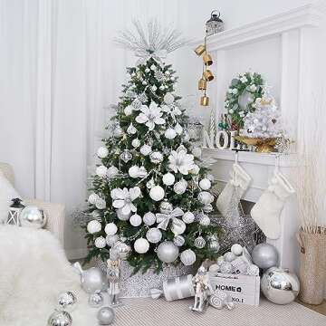 Christmas Glitter Stems 24pcs Artificial Pine Tree Picks for Christmas Tree Ornaments fillers, DIY Xmas Wreath, Crafts, Garland, Holiday, Party, Wedding and Home Decoration (Silver)