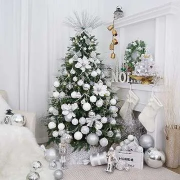 Christmas Glitter Stems 24pcs Artificial Pine Tree Picks for Christmas Tree Ornaments fillers, DIY Xmas Wreath, Crafts, Garland, Holiday, Party, Wedding and Home Decoration (Silver)