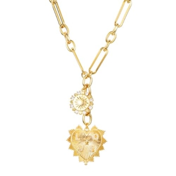 Stylish HETICA Chunky Gold Necklace with Heart Pendants