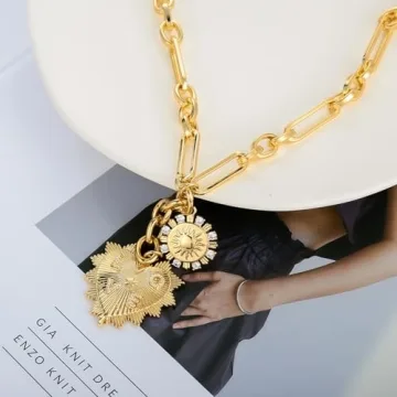 Stylish HETICA Chunky Gold Necklace with Heart Pendants