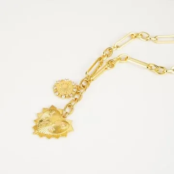 Stylish HETICA Chunky Gold Necklace with Heart Pendants