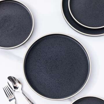 LERATIO Dinner Plates,Ceramic Dinner Plates Set of 6,10.75 inch Large ceramic plates,Modern Shape Dinnerware Dishes Set for Kitchen, Microwave & Dishwasher & Oven Safe-Black with white Rim