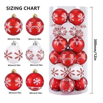 24 Pcs Christmas Balls Ornaments 2.36" Shatterproof Red White Christmas Tree Balls Xmas Hanging Ball...