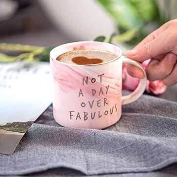 Not a Day Over Fabulous - Funny Birthday Wine Gifts Ideas for Women, Wife, Mom, Daughter, Sister, Aunt, Best Friends, BFF, Coworkers, Her - Pink Marble Mug, Ceramic Coffee Cup