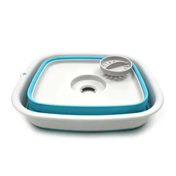 SAMMART 9.1L (2.4Gallon) Collapsible Dishpan with Draining Plug - Foldable Washing Basin - Portable Dish Washing Tub - Space Saving Kitchen Storage Tray (1, Grey/Brigt Blue)