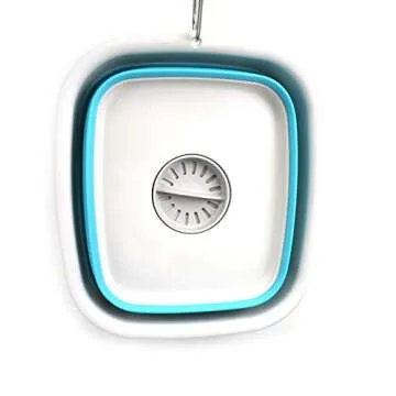 SAMMART 9.1L (2.4Gallon) Collapsible Dishpan with Draining Plug - Foldable Washing Basin - Portable Dish Washing Tub - Space Saving Kitchen Storage Tray (1, Grey/Brigt Blue)