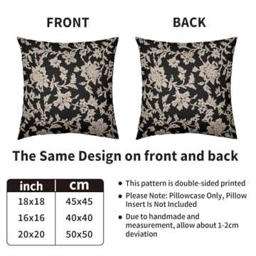 sorfbliss Vintage Floral Block Print Pillow Covers 18x18 Set of 2 Black Brown Cream Flower Pattern Rustic Old Style Decorative Throw Pillow Cases Outdoor Farmhouse Decoration for Sofa Couch Bed