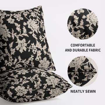 sorfbliss Vintage Floral Block Print Pillow Covers 18x18 Set of 2 Black Brown Cream Flower Pattern Rustic Old Style Decorative Throw Pillow Cases Outdoor Farmhouse Decoration for Sofa Couch Bed