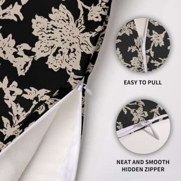 sorfbliss Vintage Floral Block Print Pillow Covers 18x18 Set of 2 Black Brown Cream Flower Pattern Rustic Old Style Decorative Throw Pillow Cases Outdoor Farmhouse Decoration for Sofa Couch Bed