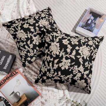 sorfbliss Vintage Floral Block Print Pillow Covers 18x18 Set of 2 Black Brown Cream Flower Pattern Rustic Old Style Decorative Throw Pillow Cases Outdoor Farmhouse Decoration for Sofa Couch Bed