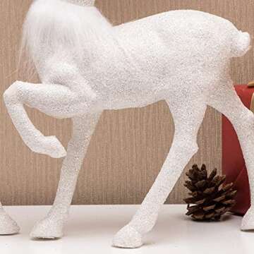 Benzoyl Christmas Reindeer Decoration Reindeer Christmas Decor Table top Decorations White Xmas Deer Figurine Glitter Holiday Reindeer Decor with White fur