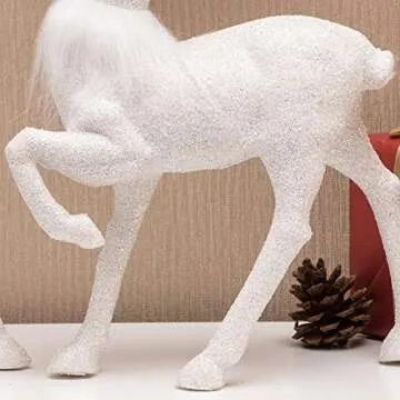 Benzoyl Christmas Reindeer Decoration Reindeer Christmas Decor Table top Decorations White Xmas Deer Figurine Glitter Holiday Reindeer Decor with White fur