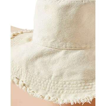 HZEYN Bucket Hats for Women Wide Brim Summer Travel Packable Cotton Bucket Beach Sun Hat UPF 50+ (Beige)