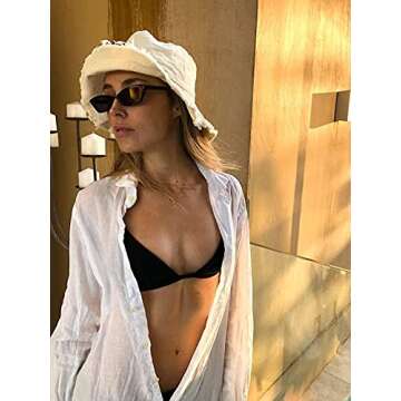 HZEYN Bucket Hats for Women Wide Brim Summer Travel Packable Cotton Bucket Beach Sun Hat UPF 50+ (Beige)