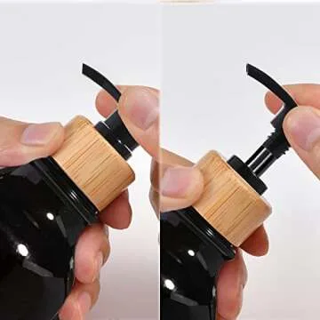 Shampoo and Conditioner Dispenser with Bamboo Pump, 3 Pack Shampoo Conditioner Body Wash Dispensers, 16 Oz Shower Soap Dispensers with 8 Labels, Black Refillable Shampoo and Conditioner Bottles