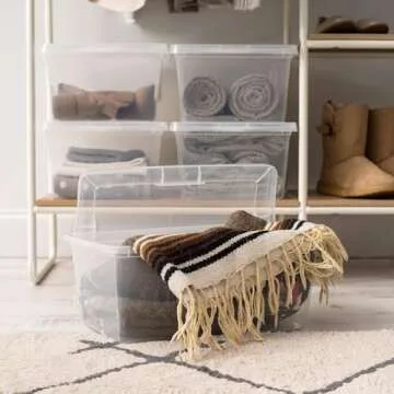 IRIS USA 17 Qt Clear Storage Box, BPA-Free Plastic Stackable Bin with Lid, Containers to Organize Shoes and Closet Shelves, Classroom Organization Teacher Tools, Game Storage, 12 Pack