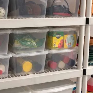 IRIS USA 17 Qt Clear Storage Box, BPA-Free Plastic Stackable Bin with Lid, Containers to Organize Shoes and Closet Shelves, Classroom Organization Teacher Tools, Game Storage, 12 Pack