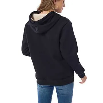 Haellun Womens Casual Winter Warm Fleece Sherpa Lined Pullover Hooded Sweatshirt (Black, X-Large)
