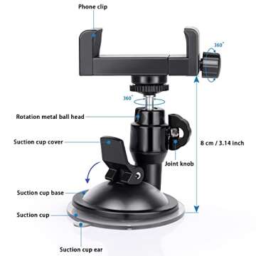 Mippko Mirror & Bathroom Phone Holder Suction Cup Mount, 2.75 inch Suction Base for Glass/Wall/Metal/Plastic, Compatible with 3.5~7.5 inch iPhone/Nexus/HTC/Smart Phone