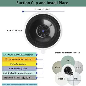 Mippko Mirror & Bathroom Phone Holder Suction Cup Mount, 2.75 inch Suction Base for Glass/Wall/Metal/Plastic, Compatible with 3.5~7.5 inch iPhone/Nexus/HTC/Smart Phone