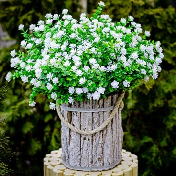 AXYLEX Artificial Flowers for Outdoors - 12 Bundles White Fake Plants, UV Resistant for Home Garden ...