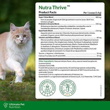 ULTIMATE PET NUTRITION Nutra Thrive™ Cat 40 in 1 Nutritional Supplement for Cats, Vitamins, Minerals, Probiotics, Enzymes, Antioxidants and Superfoods Blend, 30 Servings