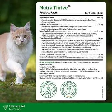 ULTIMATE PET NUTRITION Nutra Thrive™ Cat 40 in 1 Nutritional Supplement for Cats, Vitamins, Minerals, Probiotics, Enzymes, Antioxidants and Superfoods Blend, 30 Servings