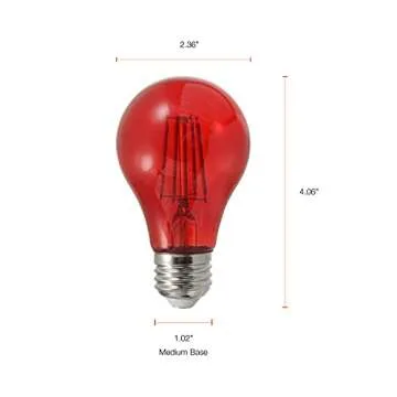 SYLVANIA LED Red Glass Filament A19 Light Bulb, Dimmable, Efficient 4.5W, E26 Medium Base - 1 Pack (70300)