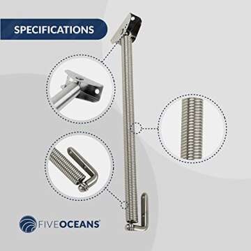 Five Oceans 10-Inch 316 Stainless Steel Hatch Lid Support Spring Holder - FO3805