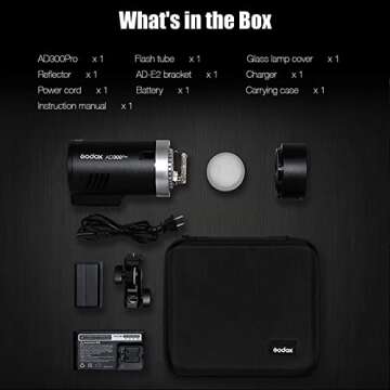 GODOX AD300Pro Outdoor Flash Strobe Monolight, 300Ws 2.4G TTL HSS 1/8000s Portable Flash Speedlight with Bi-Color Modeling Lamp and Recharagable Lithium Battery for Photography Outdoor Shooting