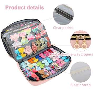 MICOM Hair Accessories Storage Bag For Baby Girls, Hair Bow Organizer, Multifunctional Hair Accessories Storage Carrying Case for Display Hair Clips, Headbands, Scrunchies, Travelling Storage Bag